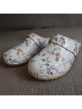 Moheda Toffeln Women's Clogs 10 / 42 / UK 8 White Leather Floral Made in Sweden
